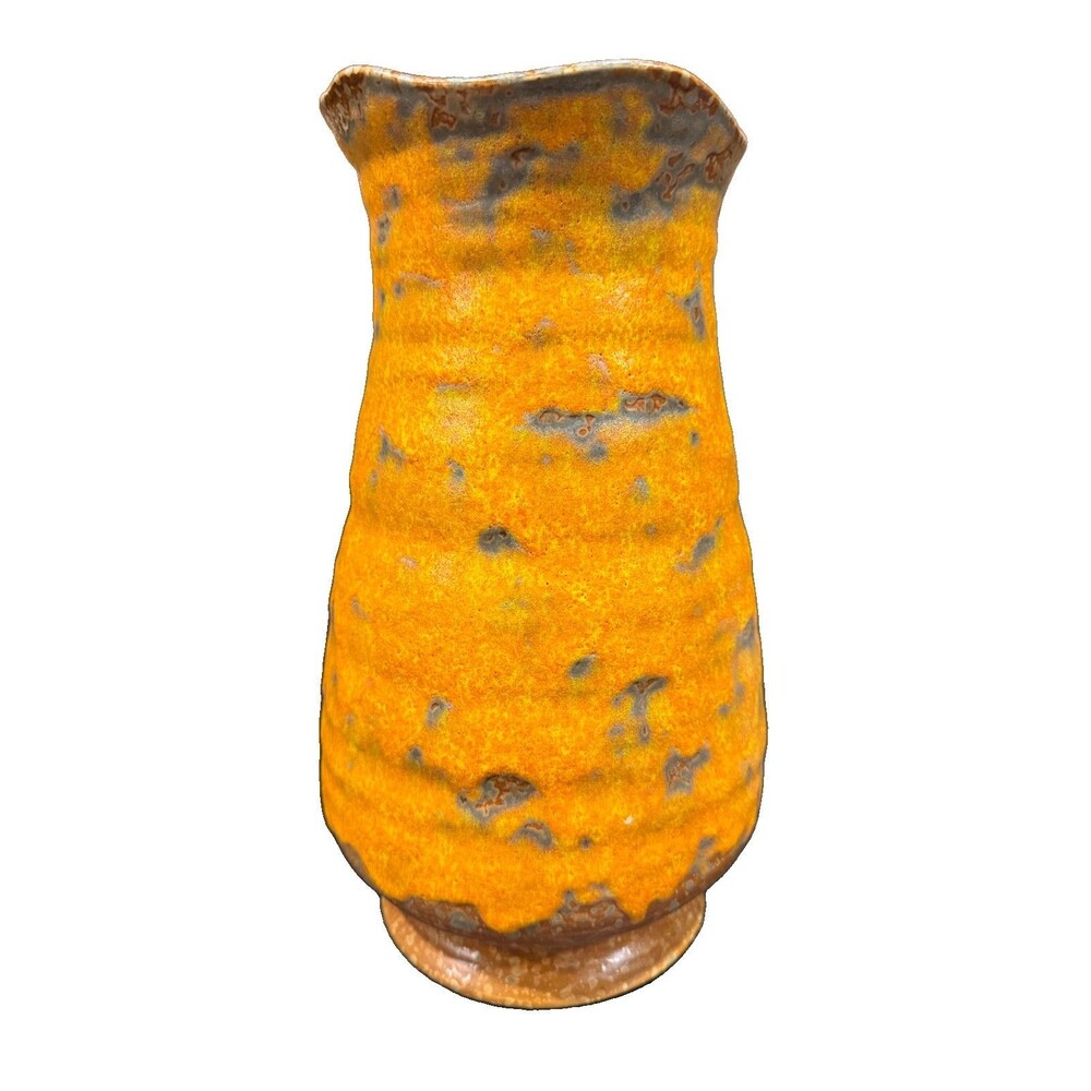 Signed Studio Art Pottery Vase Orange Volcanic Glaze 11" Handmade 2013